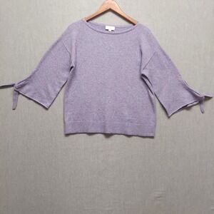 LOFT Womens Sweater M Purple 3/4 Bell Tie Sleeve Soft Stretch Knit Cozy Top